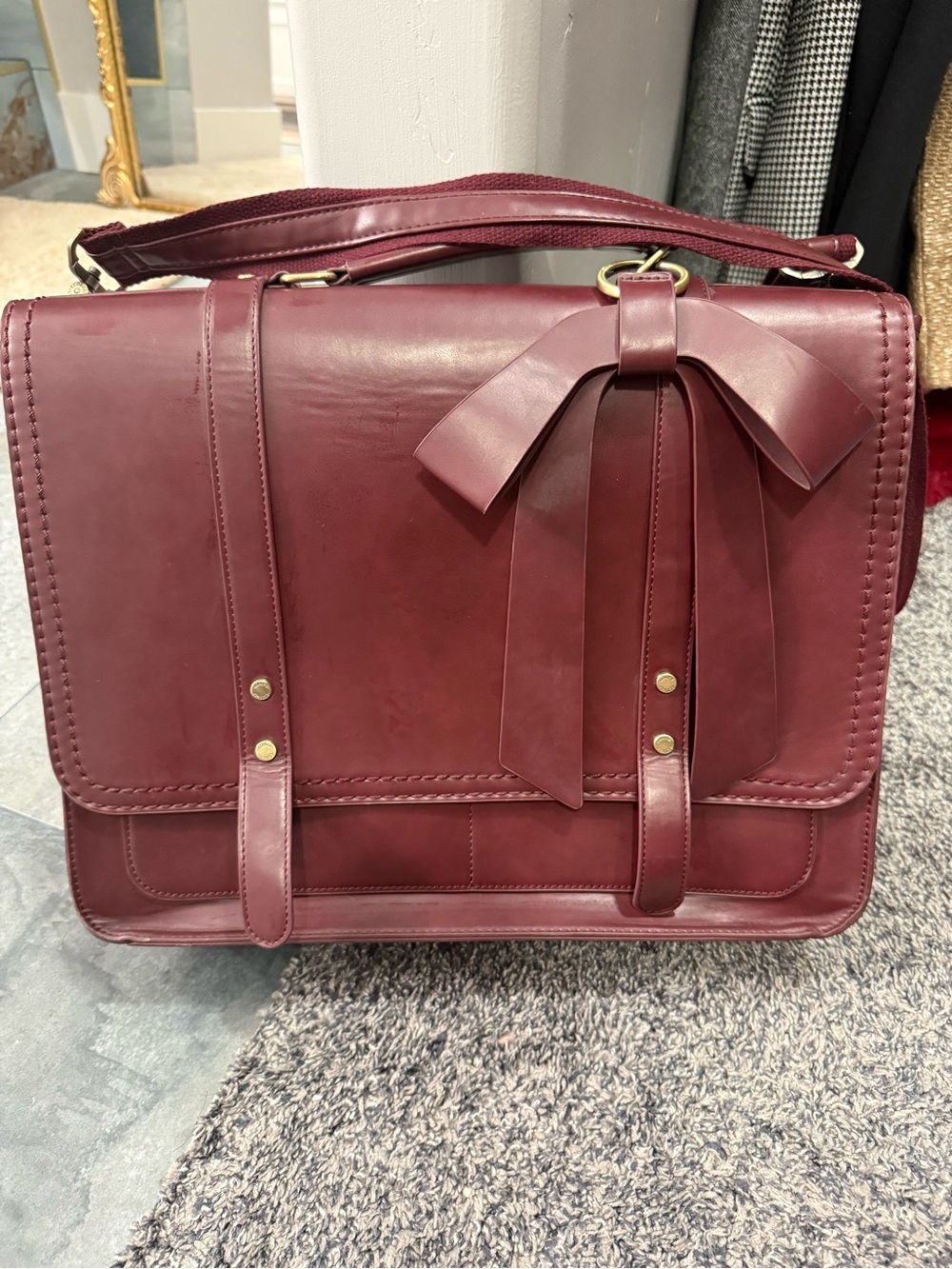 EcoSusi Burgundy Bow Briefcase Messenger Bag